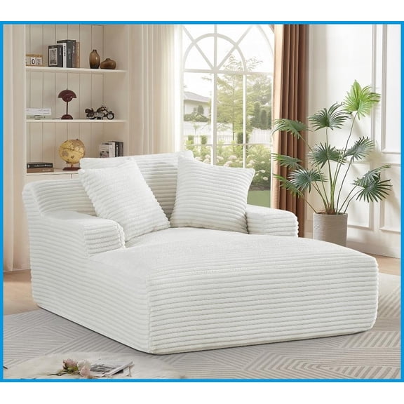 Cloudline Modern Oversized Corduroy Chaise Lounge – Full Foam Comfort, No Assembly, Ivory for Living Room & Bedroom