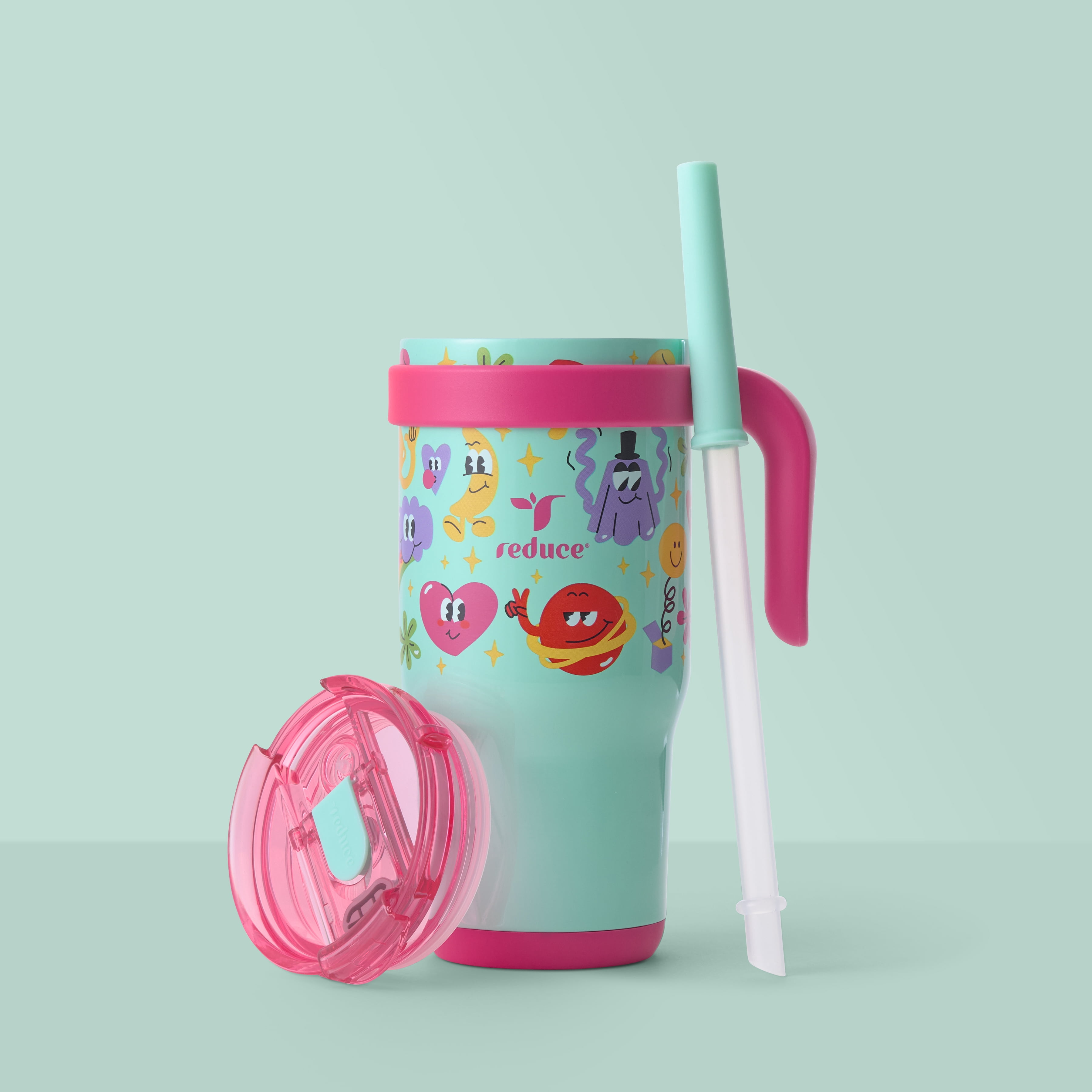 Reduce Coldee Kids 18 oz Tumbler Spill-Proof Straw & Handle. Insulated Stainless Steel, Funny Foods