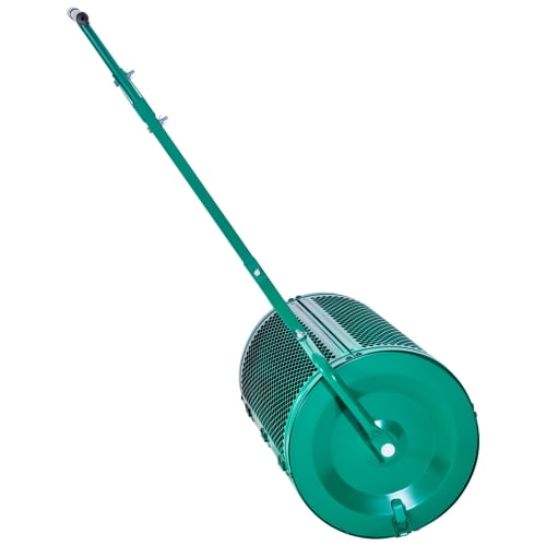 24 Inch Dual-Purpose Push & Tow Compost Spreader, 4-Height Adjustable Steel Handle, 2.66 Cu.Ft Large Capacity Mesh Roller for Lawn Fertilizer Peat Moss