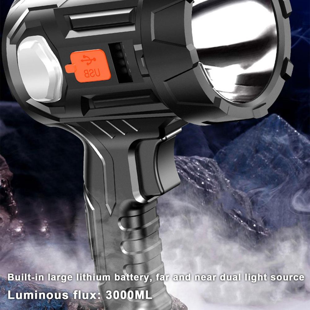 Rechargeable Spotlight Flashlight with Solar Panels, 3000 Lumen Outdoor Handheld Spot Lights and Flood Light and 3 Colors Lenses for Boating Hunting and Camping