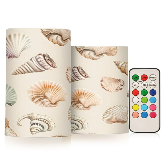 Yayeee Flameless Candles with Remote Flickering Battery Operated Multi Color Changing, Green Watercolor Seashells