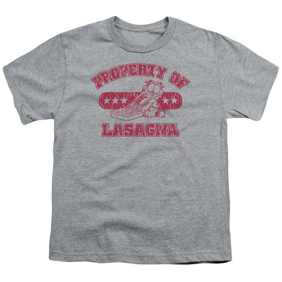 Trevco GAR103-YT-1 Garfield Property of Lasagna Short Sleeve Youth 18-1 T-Shirt, Athletic Heather - Small