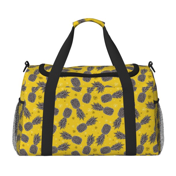 Fotbe Summer Pineapple Bolsa de Viaje con Estampado, Bolsa de Fin de Semana para Mujer con Compartimento para Zapatos, Bolsa de Gimnasio con Bolsillo Húmedo
