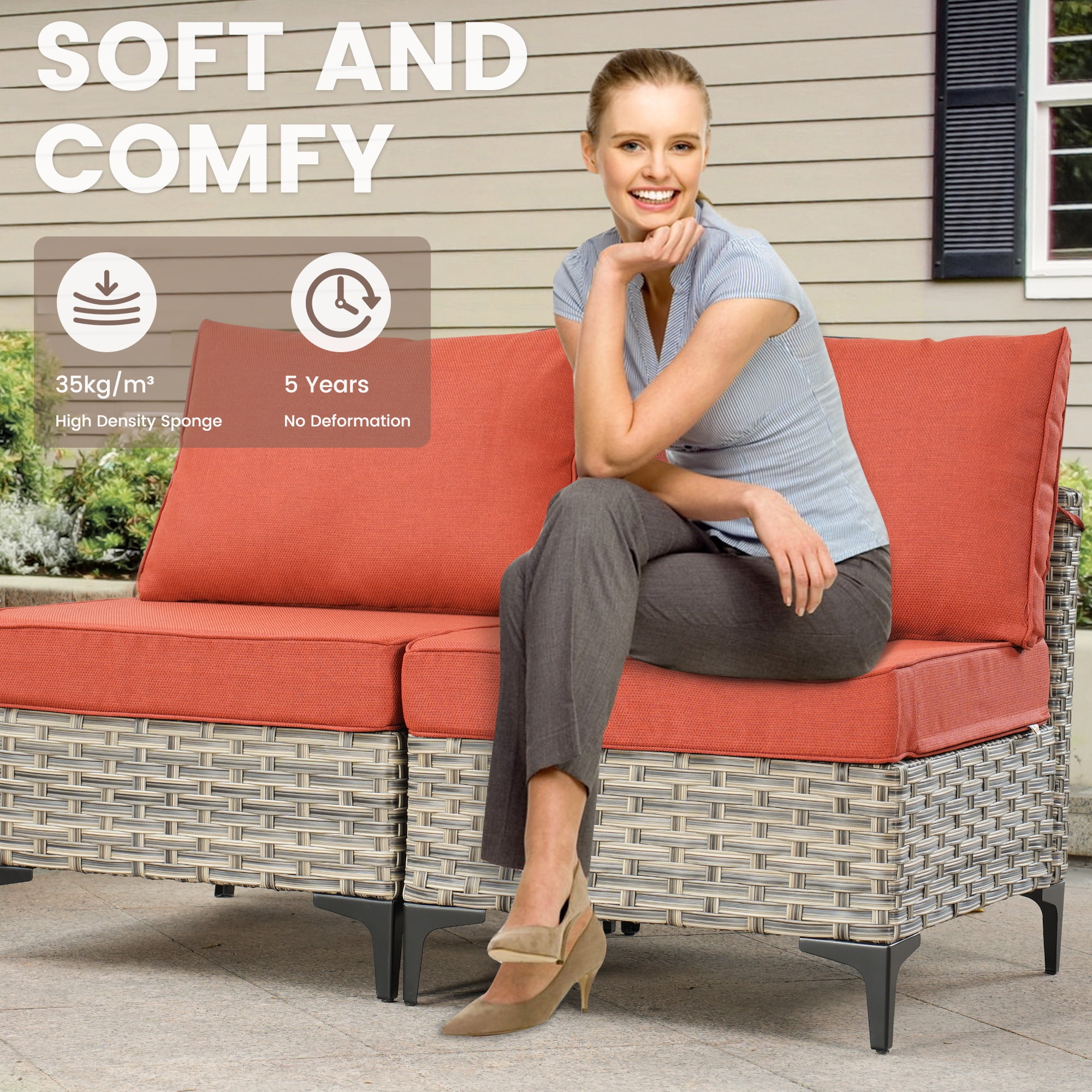 Ovios 2 Pieces Outdoor Patio Conversation Furniture Set Cushioned PE Rattan Wicker Chairs Set