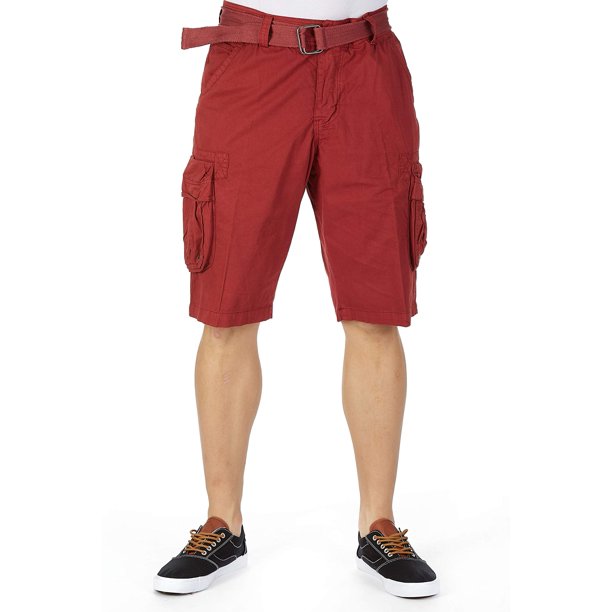 RAW X Mens Belted Cargo Shorts Relaxed Fit Casual Tactical Knee Length