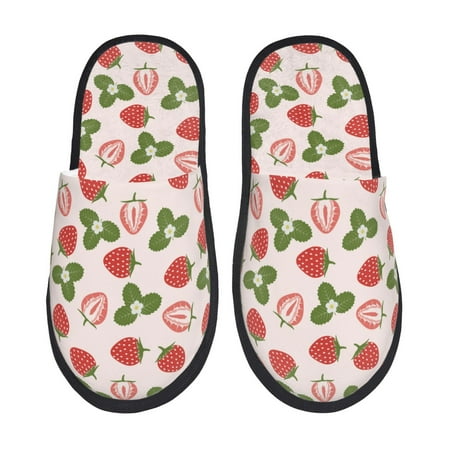 Balery Strawberries And Leaf Slient Indoor Furry Fleece Comfort House Shoes Soft Non-Slip Home Shoes Cotton slippers House Slippers-- Large