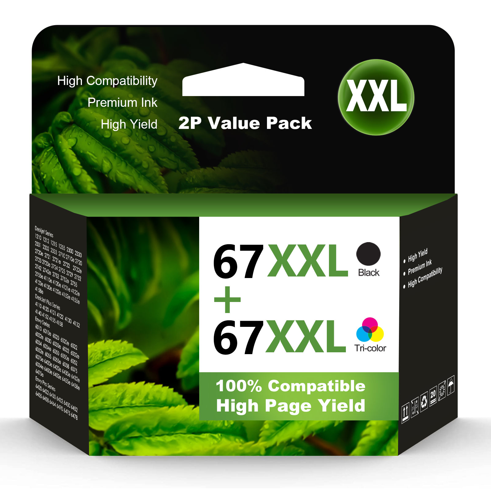 PRINKTON Ink Cartridge Replacement for 67XL 67XXL Combo Pack for HP