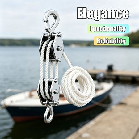 Block and Tackle Pulley System 4-Wheel Rope Pulley Hoist Ultra-Compact Rope Hoist for Garage Hunting and Heavy Lifting