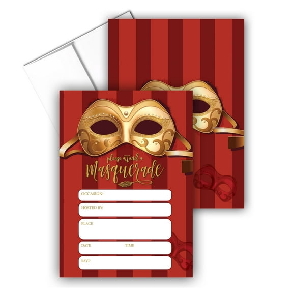 Stonehouse Collection | Masquerade Themed Party Invitations for Kids and Adults
