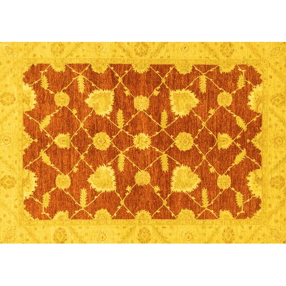 Ahgly Company Machine Washable Indoor Rectangle Abstract Yellow Modern Area Rugs, 6' x 9'