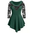 thumbnail image 2 of Oalirro Ladies Tops and Blouses Summer Green Blouses for Women Fashion 2023 Plus Size Women Solid Floral Lace Asymmetric Three Quarter Tops Blouse, XXXXXL, 2 of 8