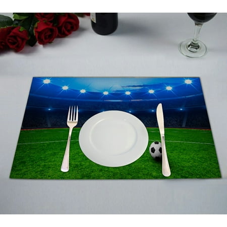 

ABPHQTO Soccer Ball On Green Stadium Placemat 12x18 Inch Set of 2 Table Placemats
