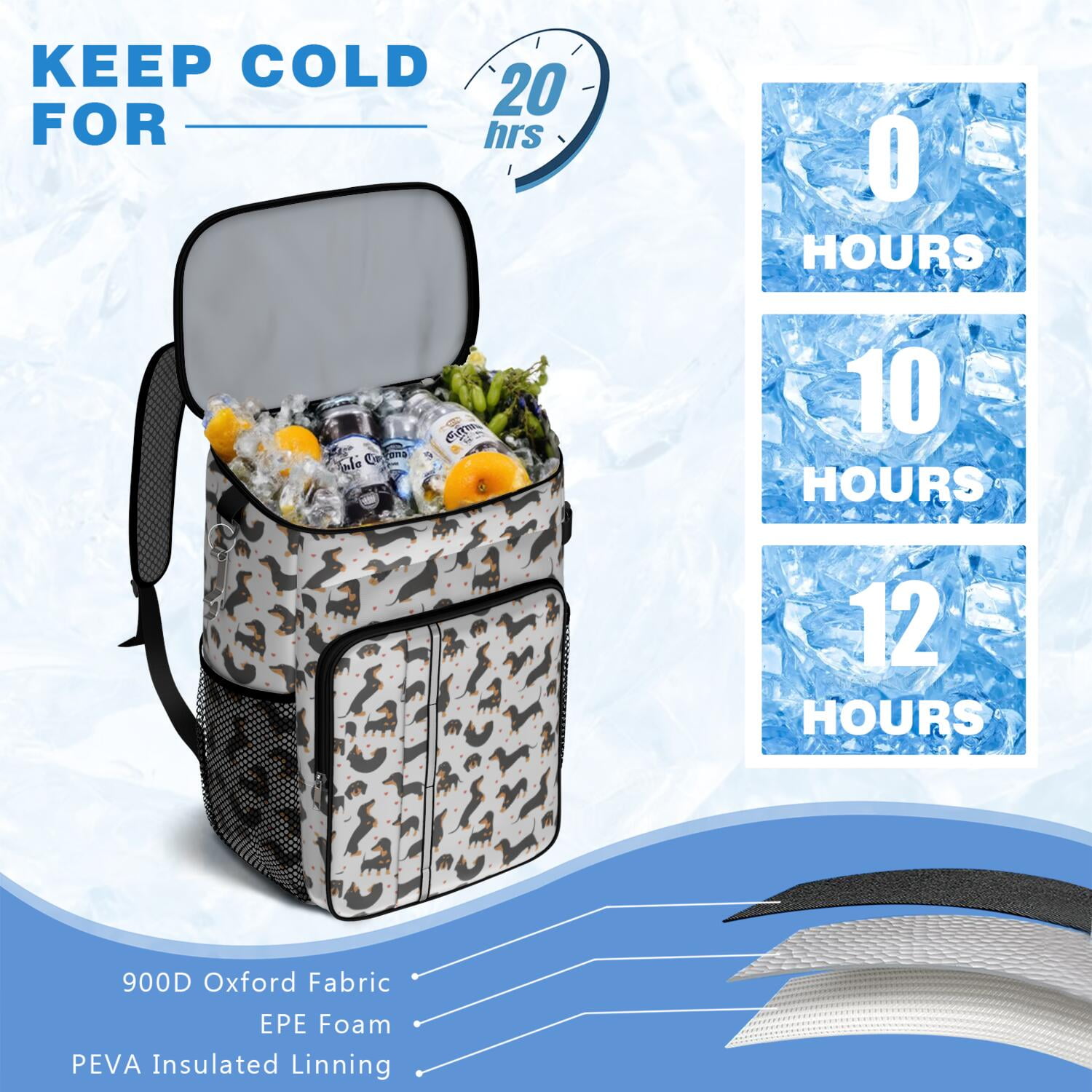 Travel Cooler Bag - Dachshund and Heart Camping Beer Cooler Backpack with Bottle Opener- Waterproof Insulated Picnic Backpacks - Cooler Bag for Beach