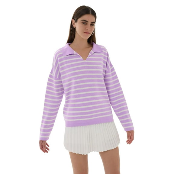 Striped Knitwear Polo Shirt Sweater