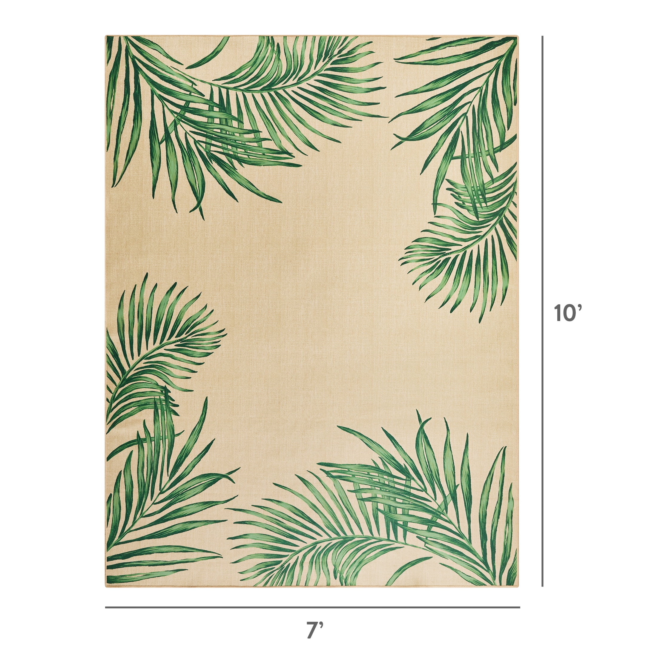 Better Homes & Gardens Green Palm Outdoor Washable Area Rug, 7' x 10'