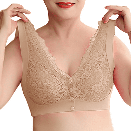 Fulorrnie Bras for Women Comfort No Underwire Supportive Bralette Front Closure Soft Cup Plunge Wirefree Bra  Beige  36
