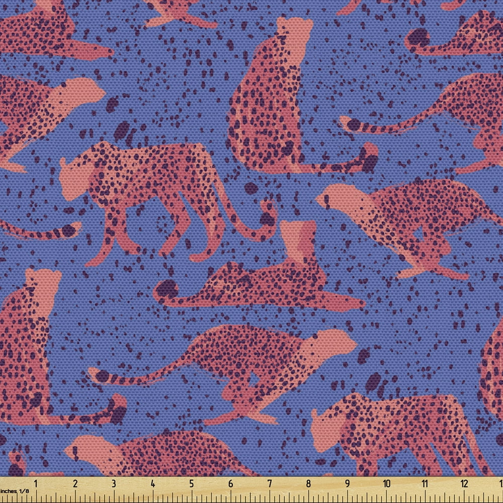 Animals Fabric by the Yard, African Theme Cheetahs Pattern Leopard