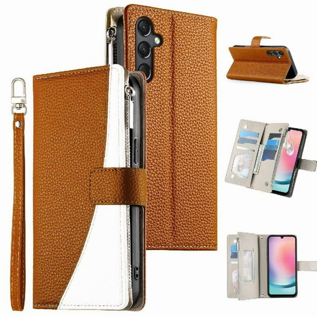 Funda cartera GANGXUN para Samsung Galaxy A24 4G , cuero PU con tarjetero, cremallera, correa de mano, soporte y protección 1124°