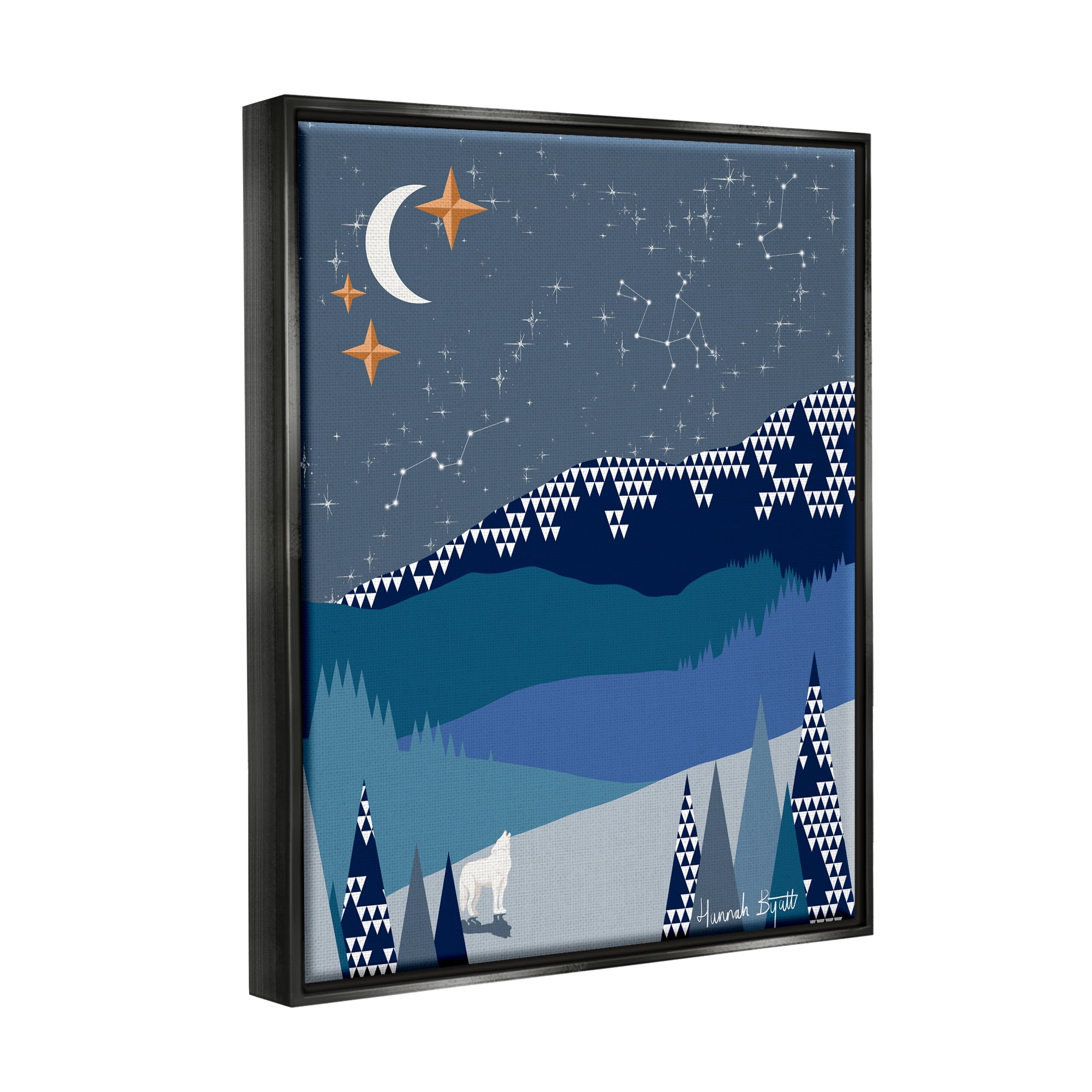 Stupell Industries Winter Night Landscape Holiday Painting Black Floater Framed Art Print Wall Art, 25 x 31