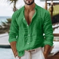 thumbnail image 2 of Purcolt Men's Linen Henley Shirt Long Sleeve Stand Collar Button Beach Summer Top for Vacation Resort Daily Wear Solid Work Business Casual Tops, 2 of 8