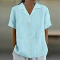 thumbnail image 2 of Cotton Linen Button Up Shirts with Collar Womens Solid Color Loose Summer Tops Casual V Neck Blouses (XL, Blue), 2 of 6