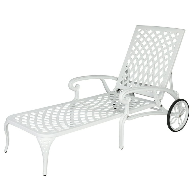 Ktaxon Aluminum Chaise Lounge Chair Patio Recling Bed Heavy Duty Metal Chaise Lounge Chair with Wheels White