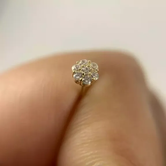 0.50 Ct Round Lab-Created Diamond Flower Nose Pin Stud 14K Yellow Gold Plated