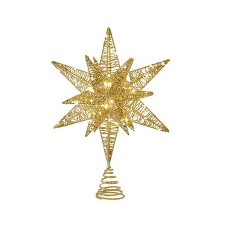 Kurt S. Adler Gold Glittered Starburst Warm White LED 15" Christmas Tree Topper