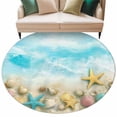 thumbnail image 2 of Blue Summer Beach 6ft Round Rugs, Coastal Starfish Shell Nautical Waves Washable Non-Slip Area Rugs for Living Room Bedroom Kitchen, Soft Low Pile Dining Room Kicthen Circle Carpet, Indoor Floor Rug, 2 of 9