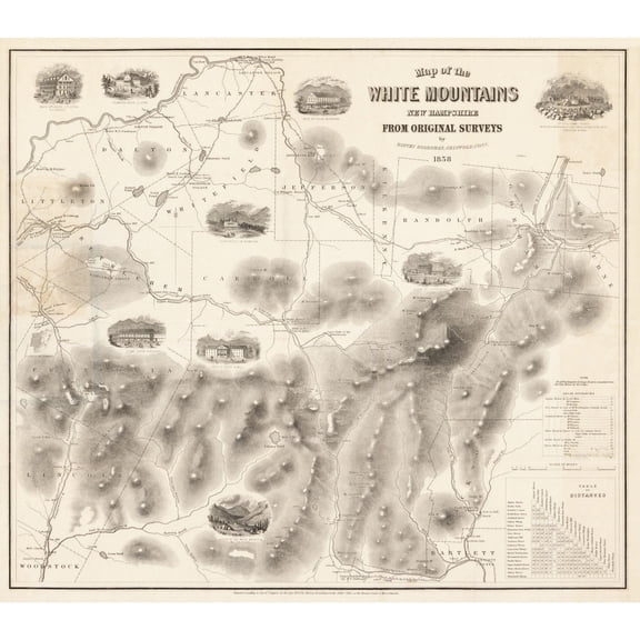 Historic City Map - White Mountains New HampshireBoardman 1858 - Vintage Wall Art
