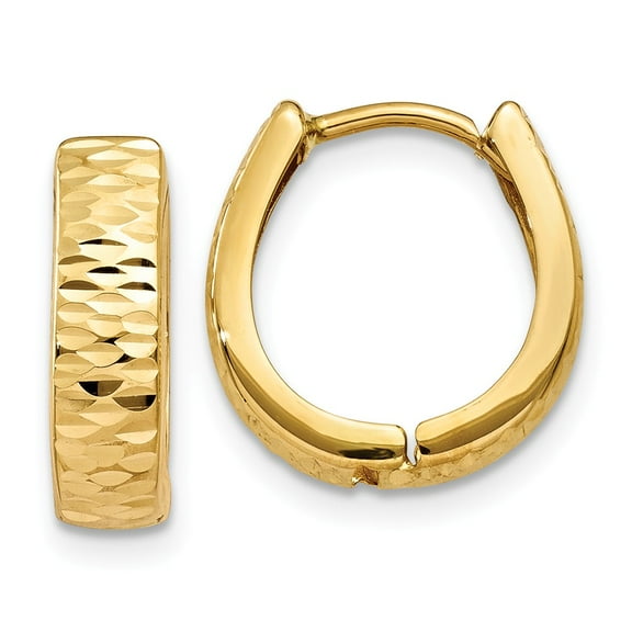 Real 14kt Yellow Gold Gold Textured and Polished Hinged Hoop Earrings; for Adults and Teens; for Women and Men