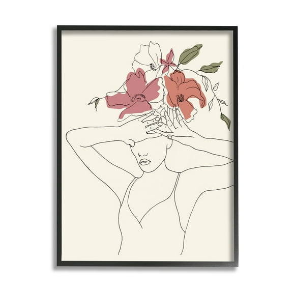 Stupell Industries Female Linework Pose Tropical Flower Sketch Black Framed by Melissa Wang