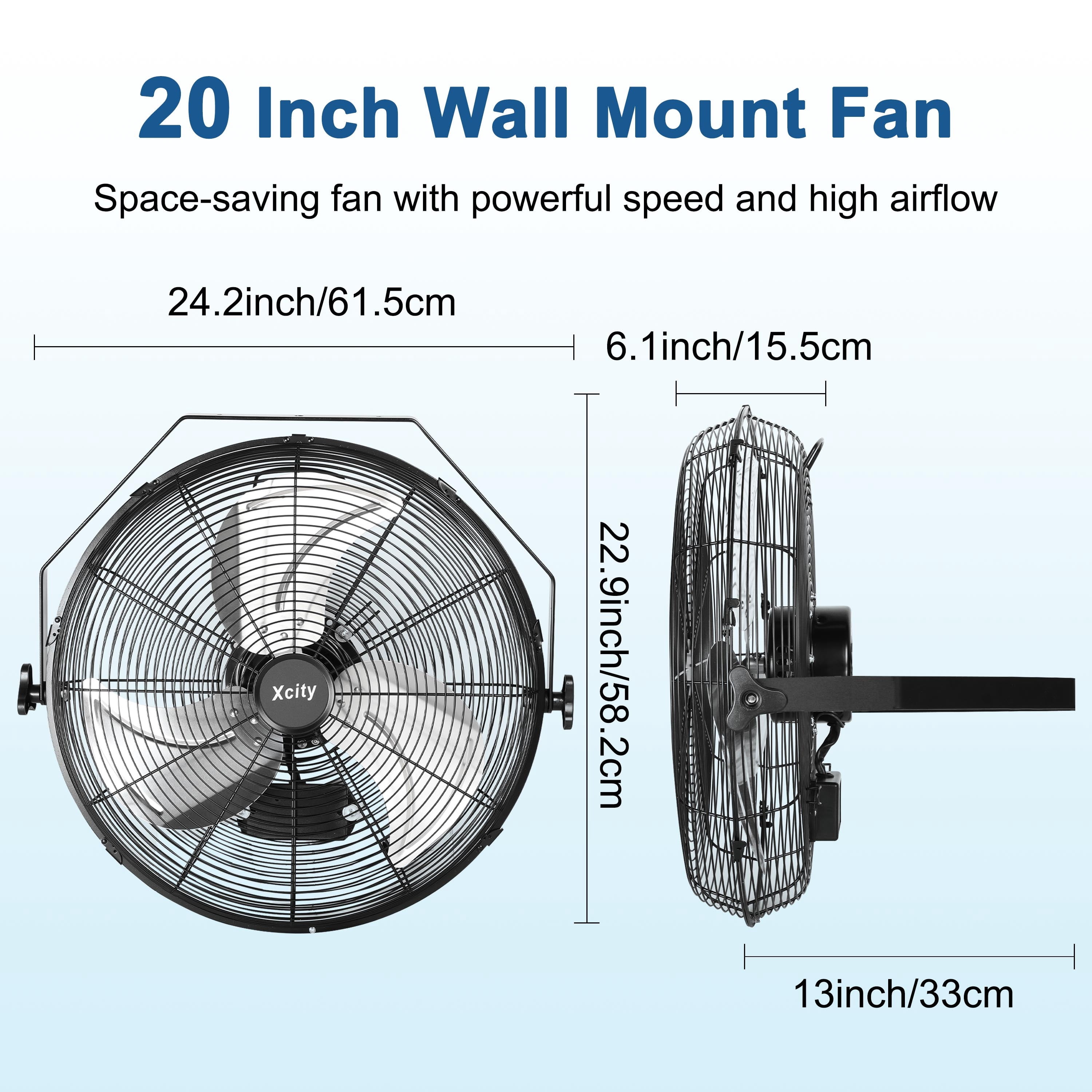 Avobird 20 Inch Metal Wall Mounted Fan, High Speed Industrial Fan, 3-Speed Fan with 360°Tiltand Wall Mount, High Airflow of 3000 CFM, Durable Metal Design for Home/Factory/Workshop