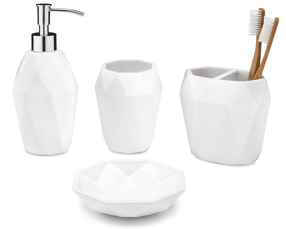 Essentra Home Modern White Collection 4Piece Bathroom Accessory Set