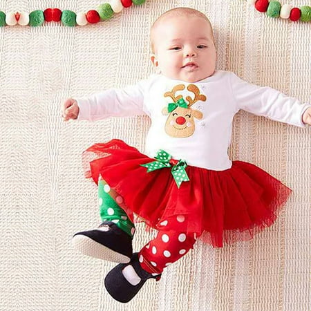 

Tejiojio Girls and Toddlers Soft Cotton Clearance Toddler Baby Boys Girls Christmas Cartoon Organza Tops+Patchwork Pants Set