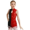thumbnail image 5 of YiZYiF Kids Girls Jazz Latin Dance Dress Sequins Tassels Dancewear Figure Skating Gymnastics Leotard Red 10, 5 of 7