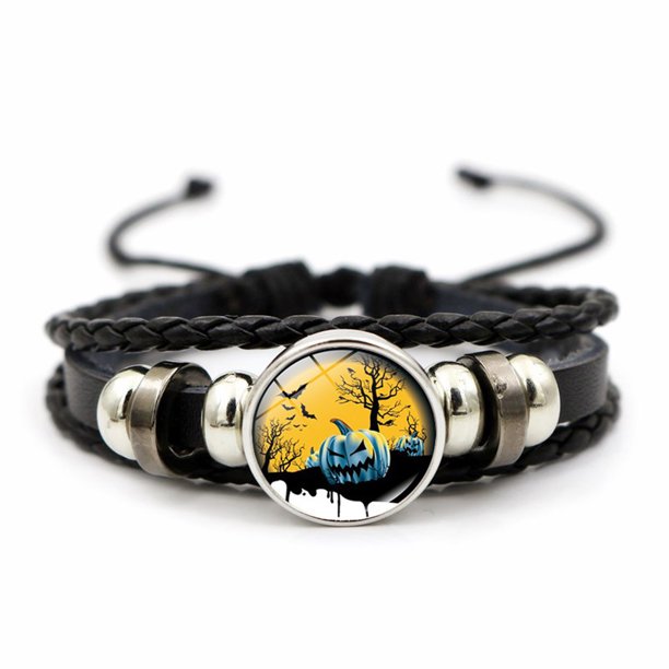 Pesadilla antes de Navidad Pulsera de cuero tejida a mano ajustable con cuentas trenzada