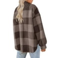 thumbnail image 3 of Women Fleece Jacket Button Down Fuzzy Shacket Long Sleeve Plaid Shirts Casual Warm Outwear Coat with Pockets, 3 of 4