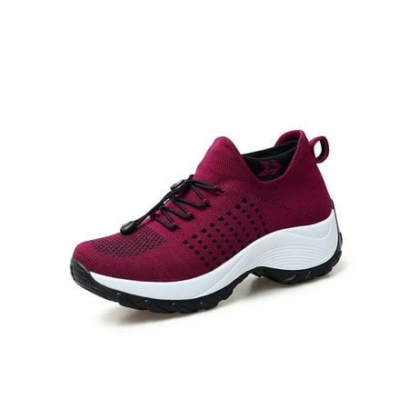 

GENILU Women s Wide Width Sock Running Sneakers Low Top Trainers Sports Comfortale Non Slip Shoes Ladies Red 7