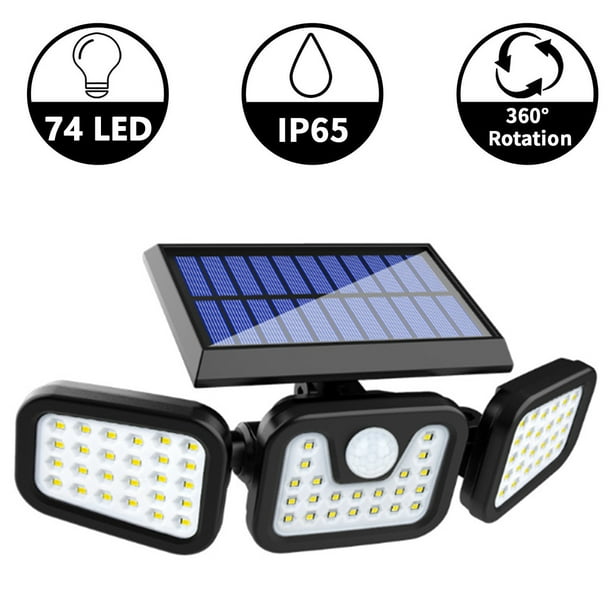 Solar Security Lights 3 Head Motion Sensor Lights Adjustable 74 Led Flood Lights Outdoor Spotlights 360 Rotatable Ip65 Waterproof For Porch Garden Patio Yard Garage Pathway Walmart Com Walmart Com