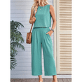 thumbnail image 6 of Women'S Summer 2 Piece Outfits Sleeveless Round Neck Tank Crop Basic Top Wide Leg Pants Set with Pockets Bean Green L, 6 of 7