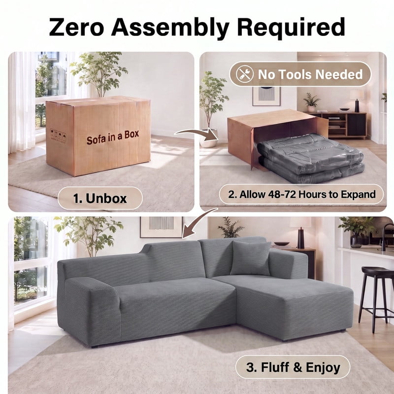 Gewnee 97" L-Shaped Sectional Sofa, Modern Corduroy Modular Sofa Couch with Deep Seat, High Back Cloud Couch, Convertible Ottoman Sectional Couch for Living Room, Black