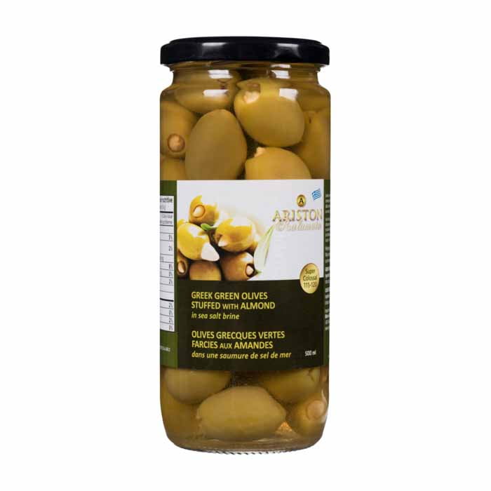 Ariston - Greek Green Olives In Sea Salt Brine, 500ml | Multiple Stuffings, MIRON GREEN OLIVES GARLIC
