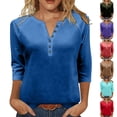 thumbnail image 3 of gakvbuo 3/4 Sleeve Pullover Tops Henley Shirts for Women's Tops Dressy Casual Tunic Blouses Button Up V-Neck Button-Down Shirts Trendy Business Work Blouses Outfit Basic Tees, 3 of 9