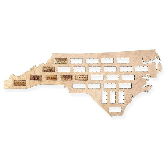 TORCHED North Carolina Wine Cork Map Holder | Wall Mount Decor Art | Brown