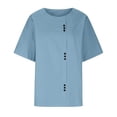 thumbnail image 5 of larppty Oversized Crew Neck Linen Tops for Women Short Sleeve Cotton Blend Tee Shirts (Sky Blue, L), 5 of 5