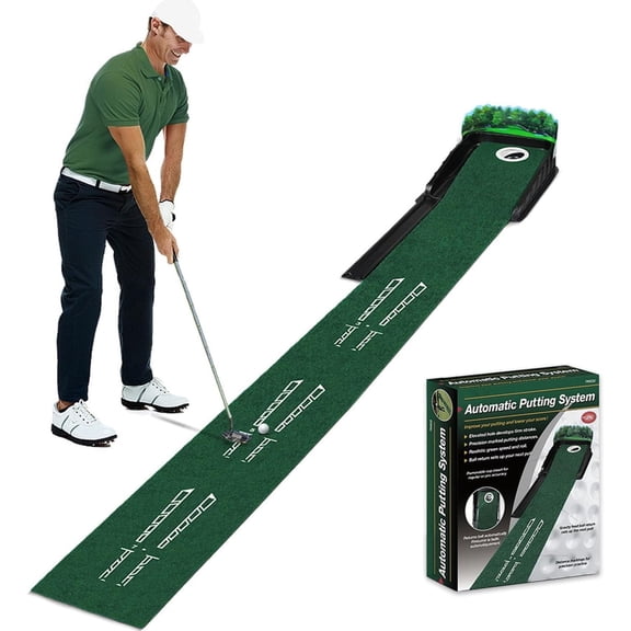 Golf Putting Green Mat with Ball Return, Indoor Outdoor Large Golf Training Aid with 3 Holes & Bonus Balls, Perfect Golf Gifts for Men