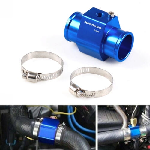 34mm Water Temp Temperature Joint Pipe Sensor Gauge Radiator Hose Adapter Blue