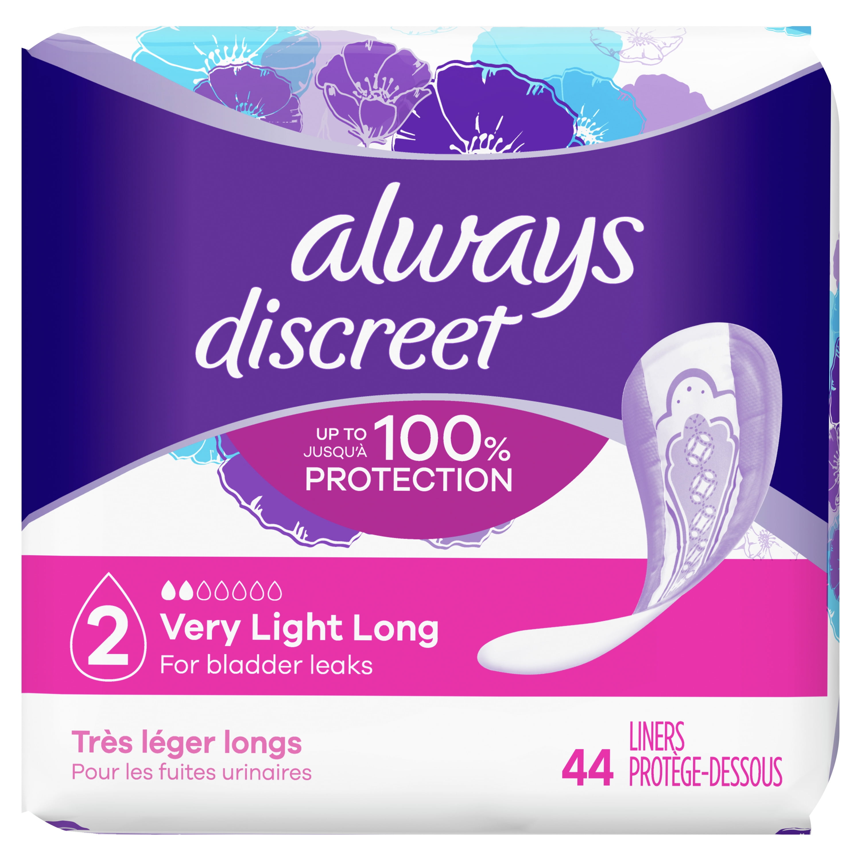 Always Discreet Incontinence Liners, Very Light Absorb, Long, 132 ct