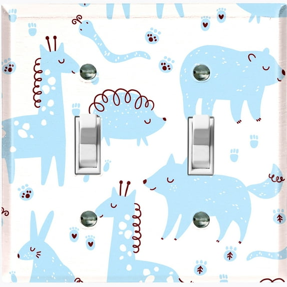 Metal Light Switch Plate Cover Cute Nature Wild Animals Blue ZOO002